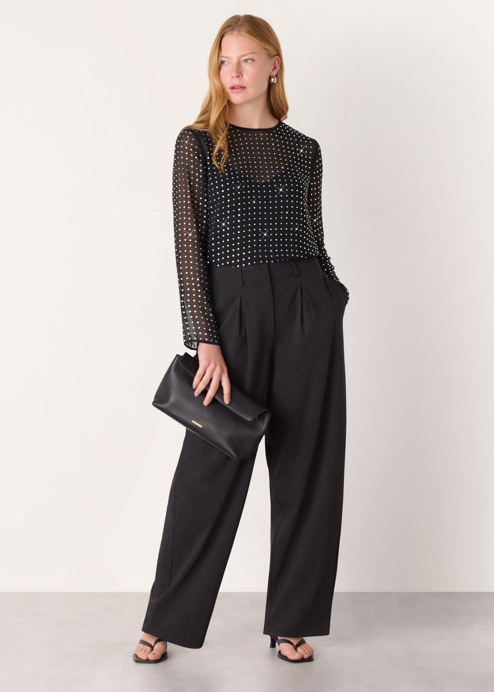 Hot Fix Sheer Sleeve Blouse