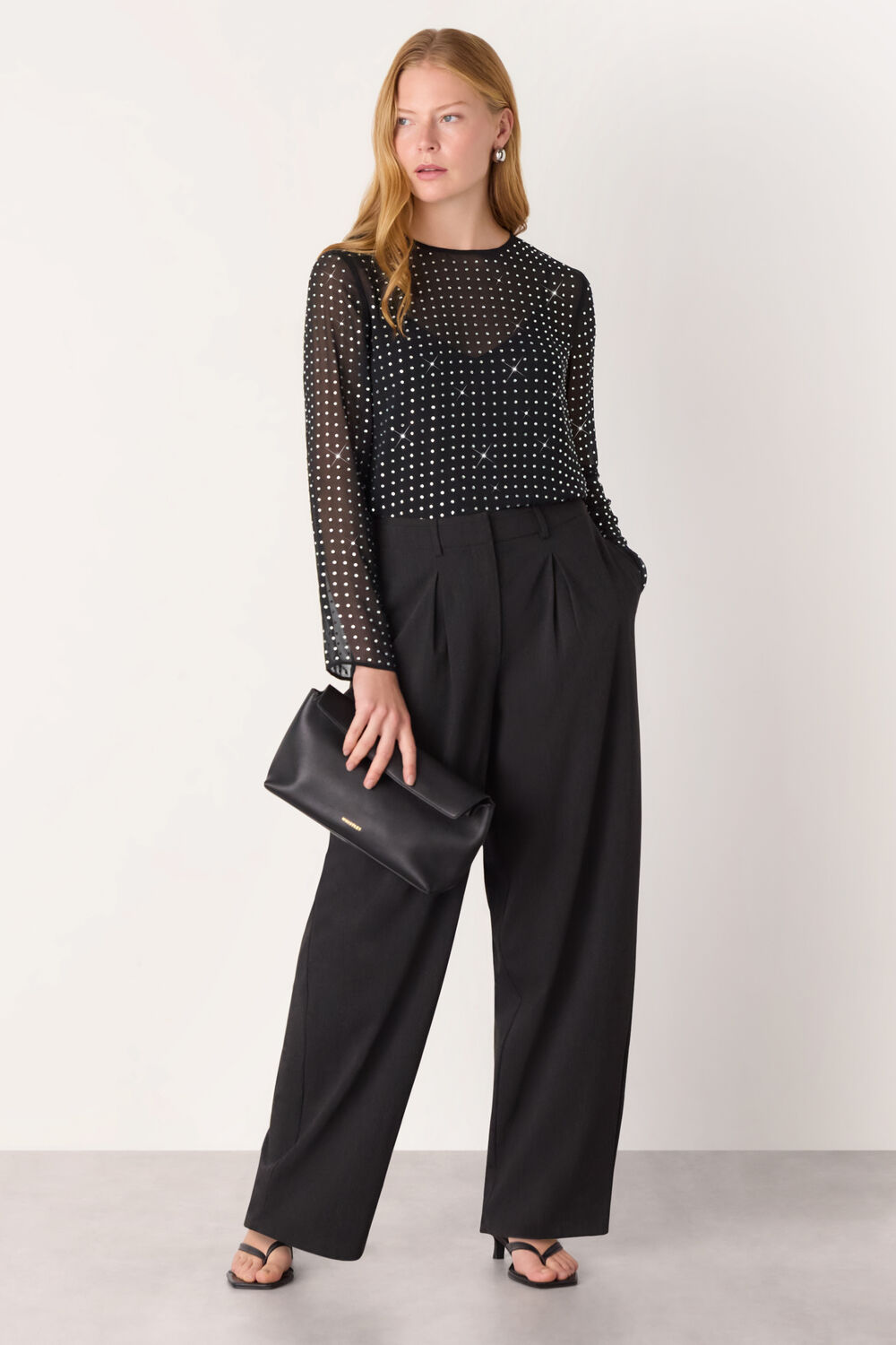 Hot Fix Sheer Sleeve Blouse
