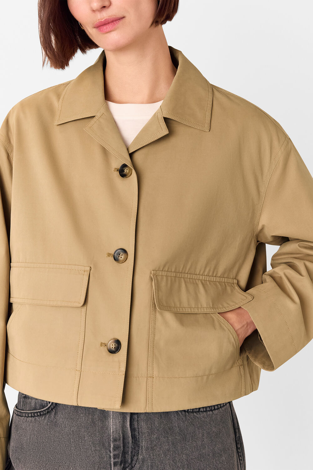 Neutral Short Cotton Trench Jacket