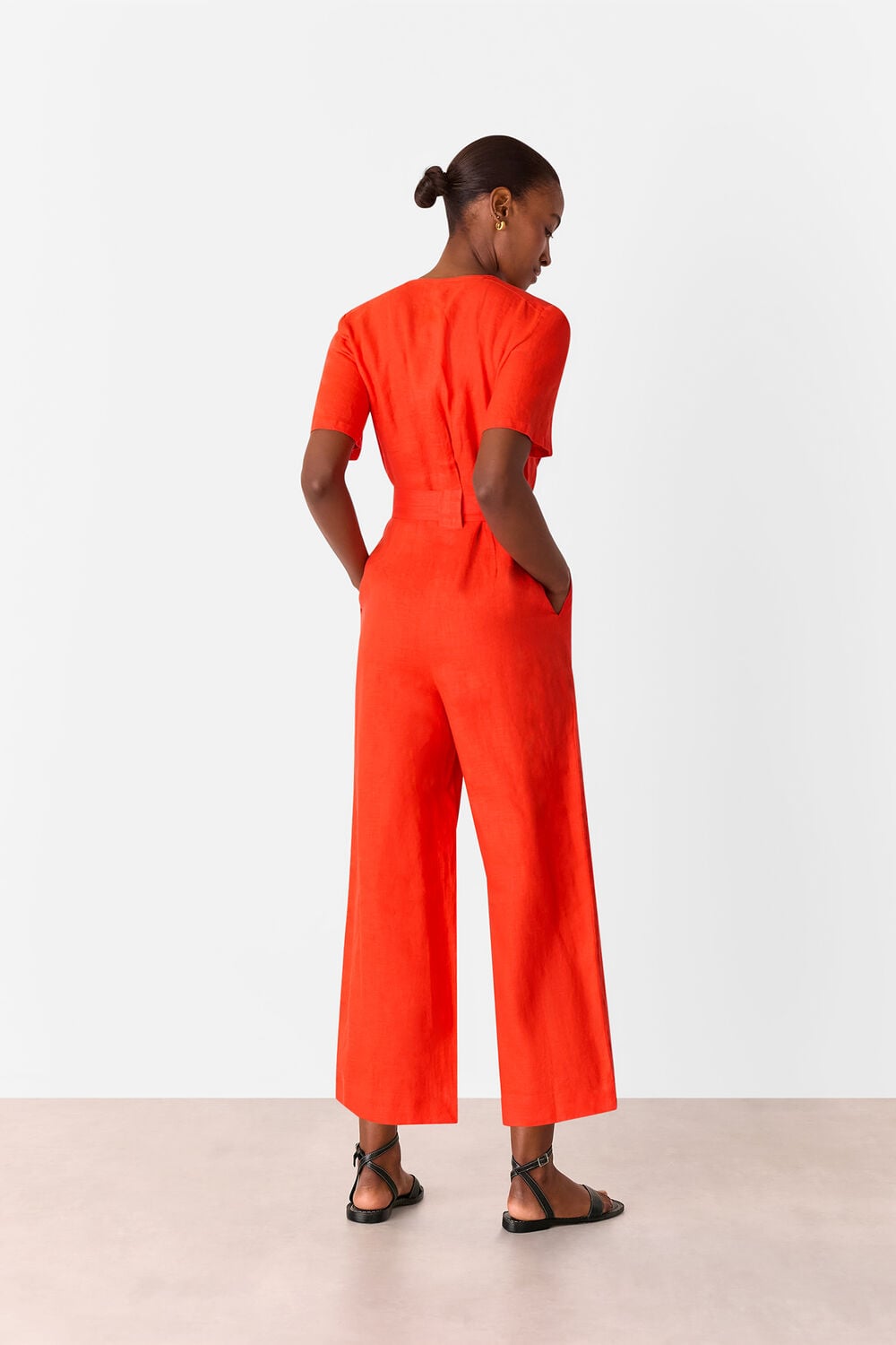 Red Linen Button Jumpsuit