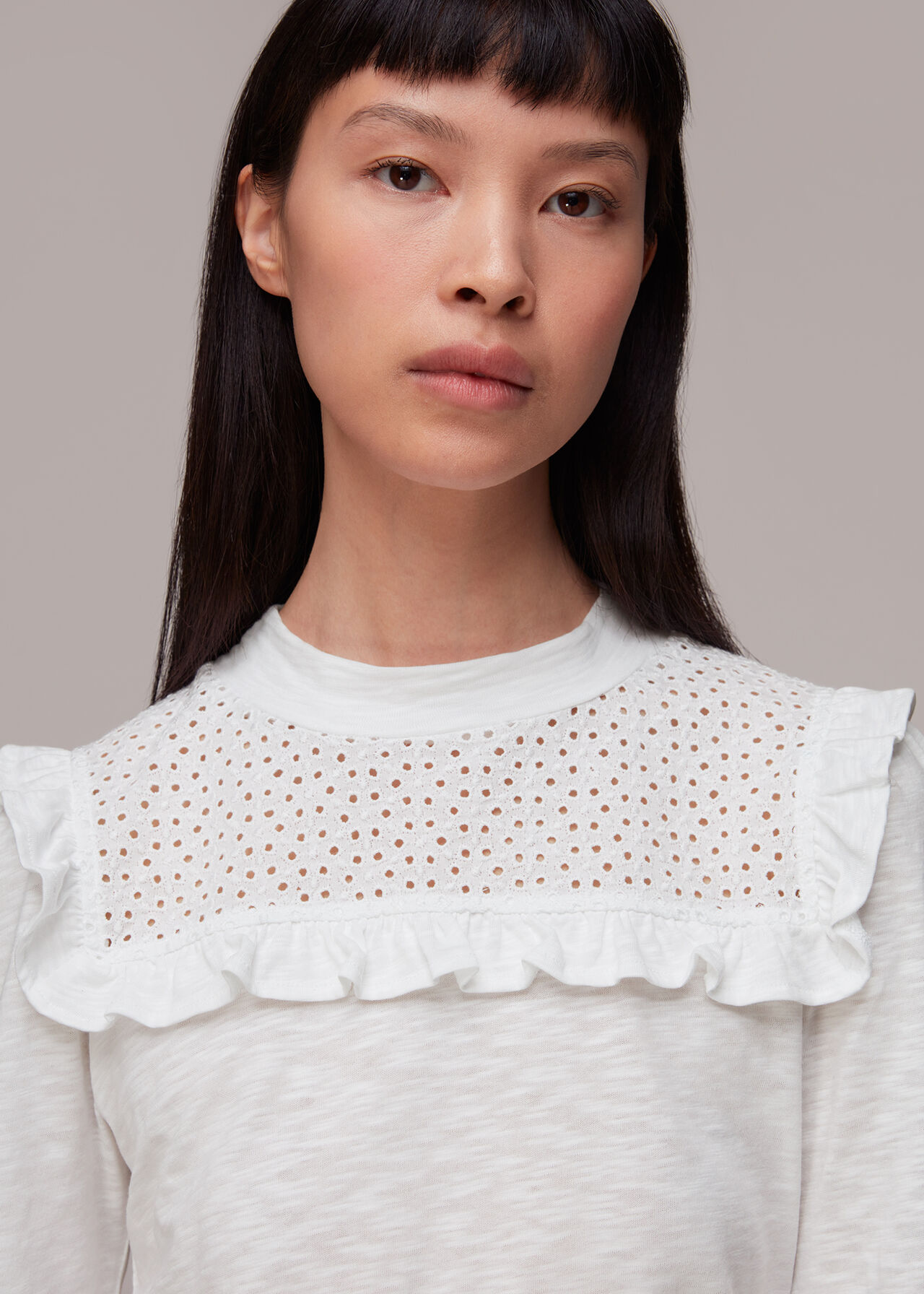 Broderie Yoke Frill Detail Top