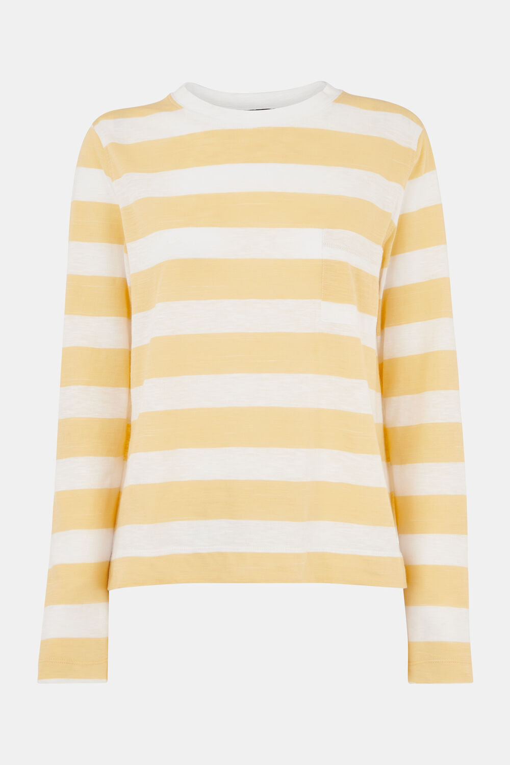 Yellow Crew Neck Stripe Pocket Top