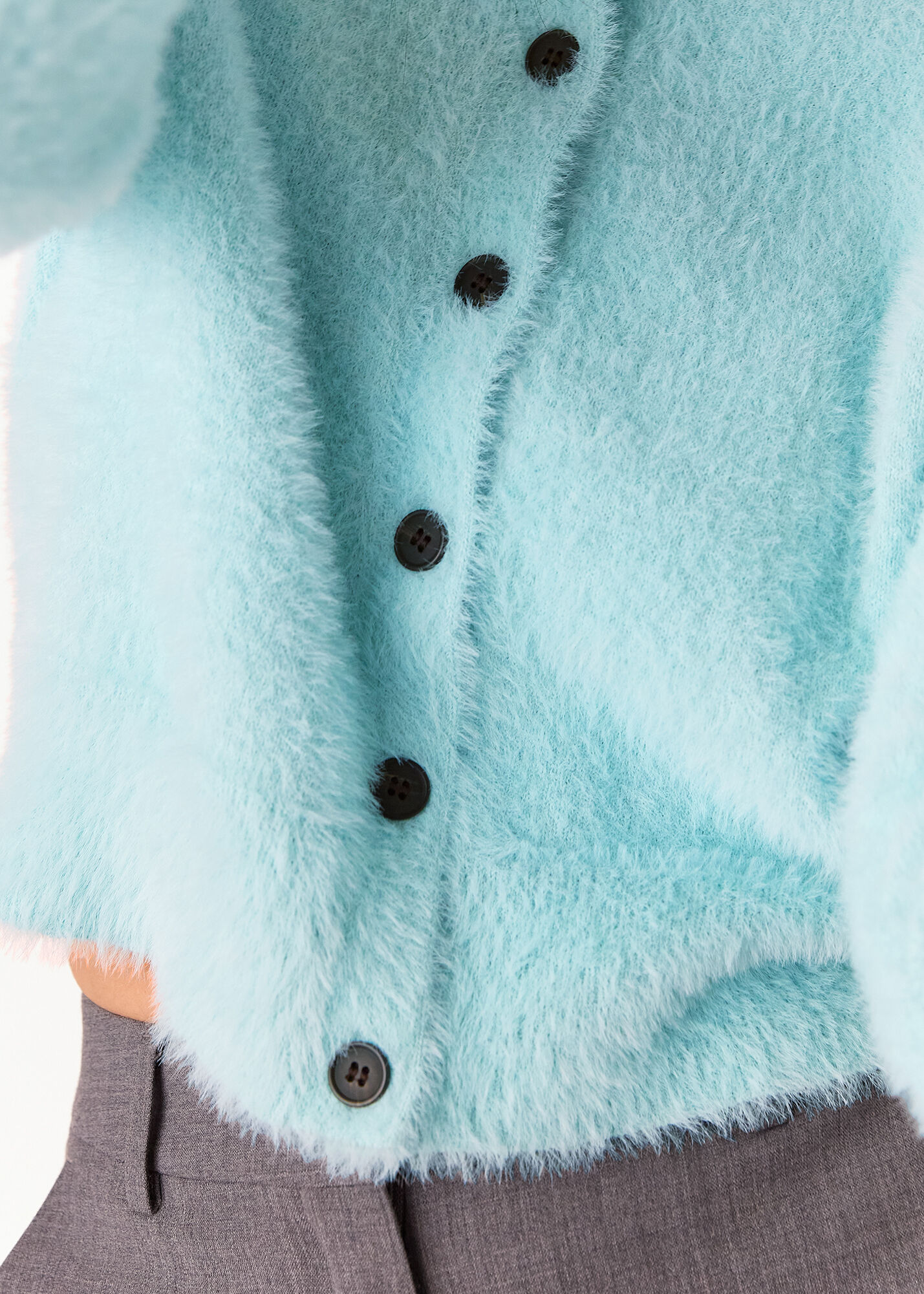 Blue Isla Cropped Fluffy Cardigan | WHISTLES | Whistles US |