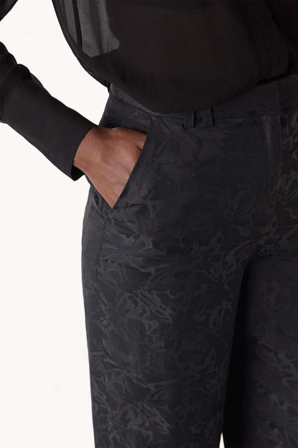 Black Jacquard Straight Leg Trouser