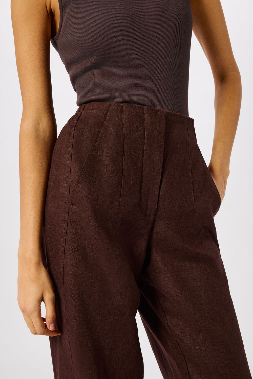 Brown Linen Barrel Leg Trouser