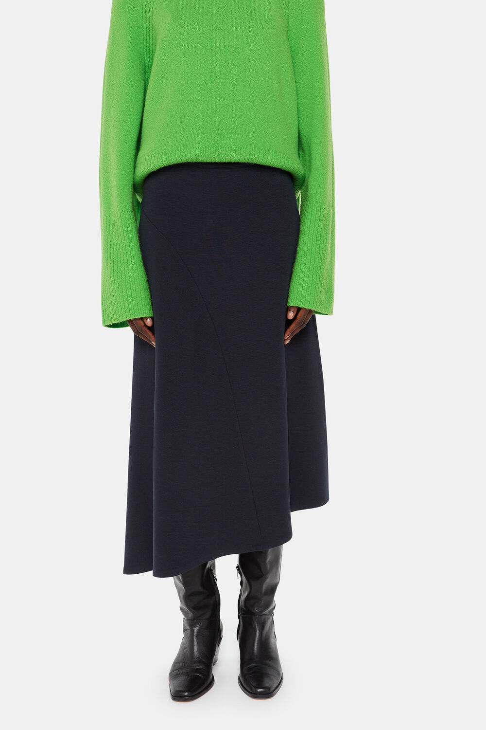 Navy Petite Ottoman Rib Curved Hem Skirt