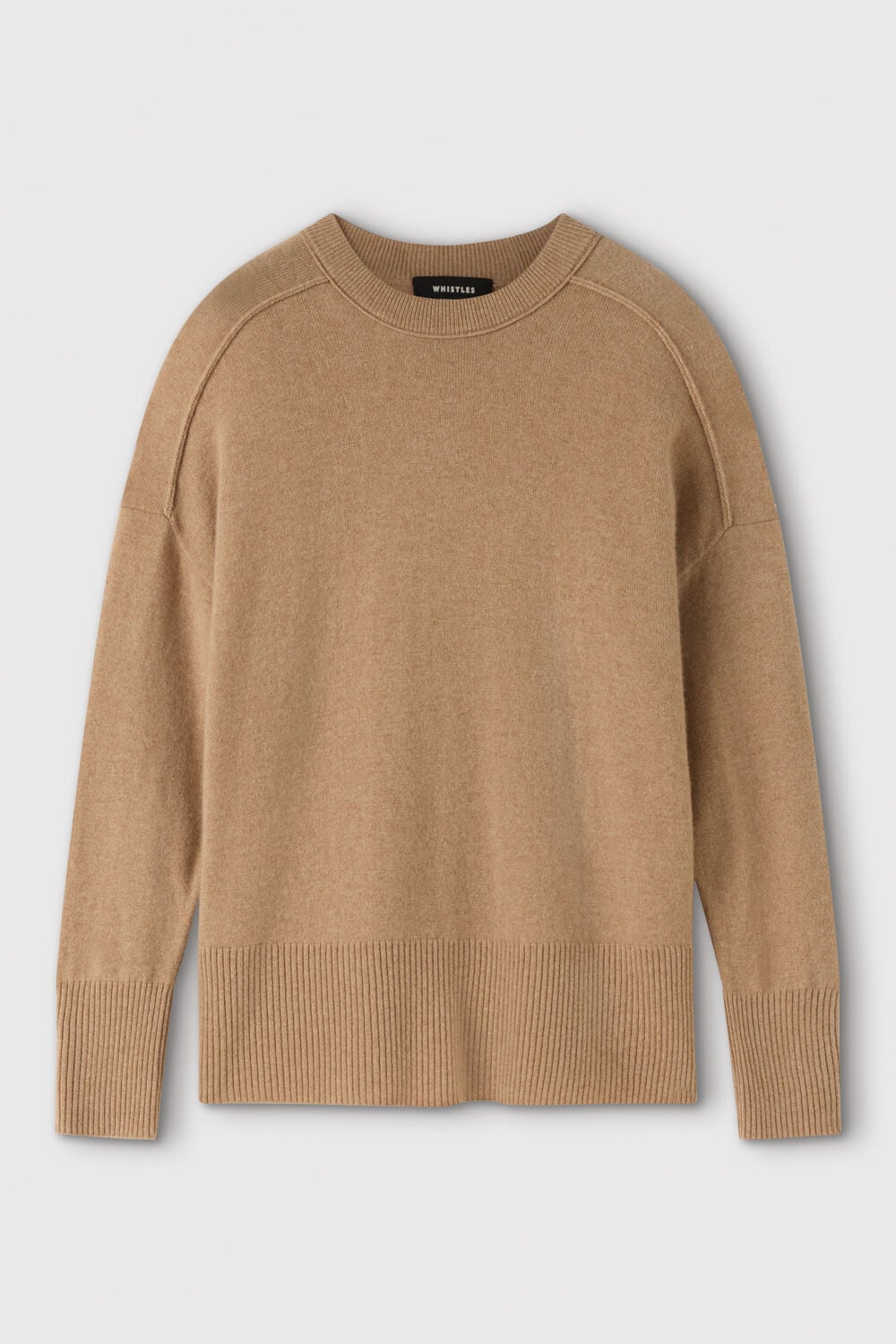 Camel Cashmere Seam Detail Crew Knit