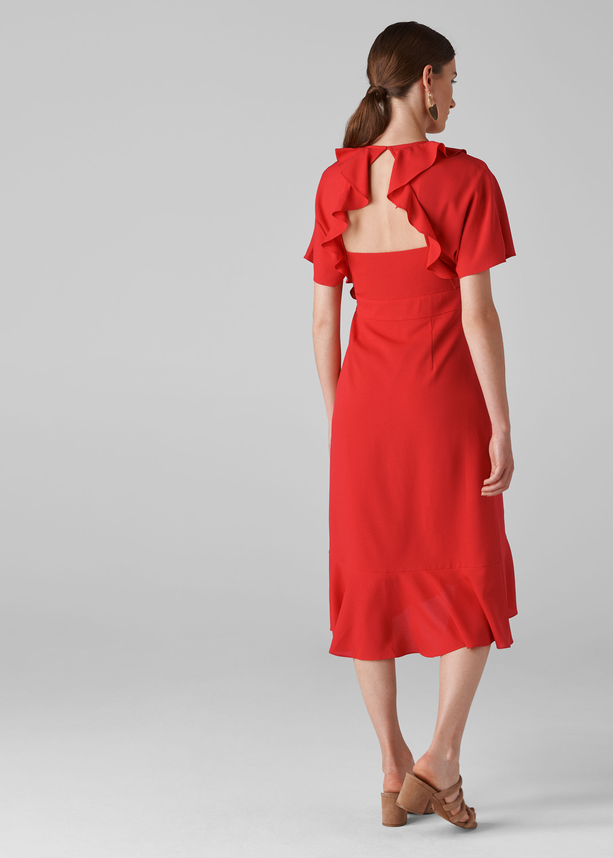 Red wrap frill dress on sale