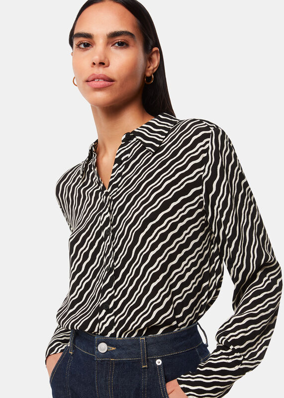 Black Diagonal Ripple Print Shirt
