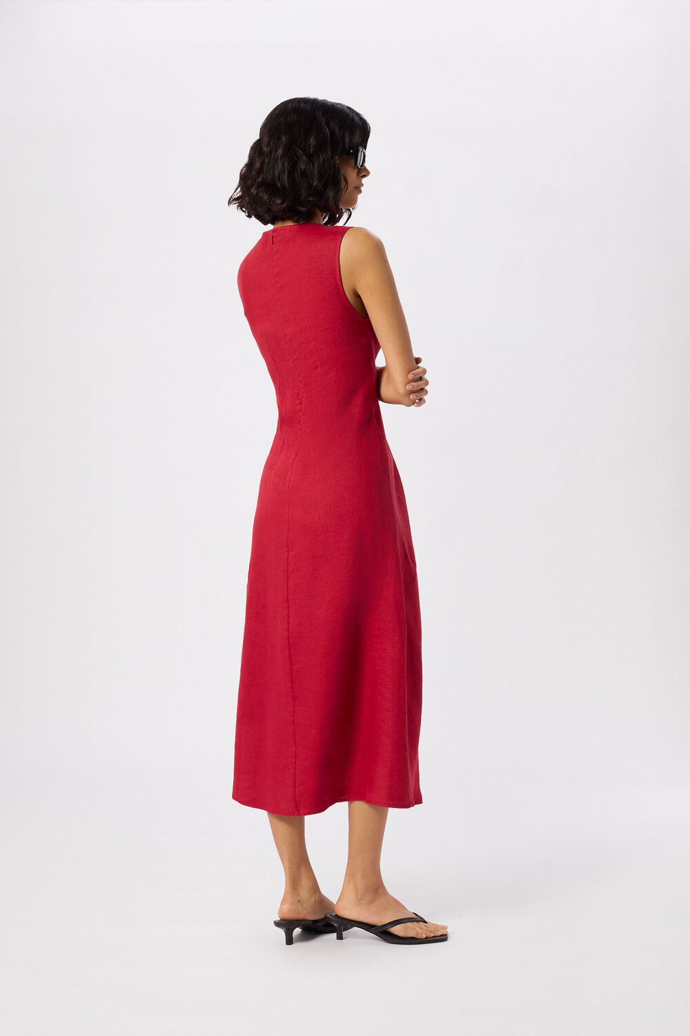 Red Bias Cut Linen Dress