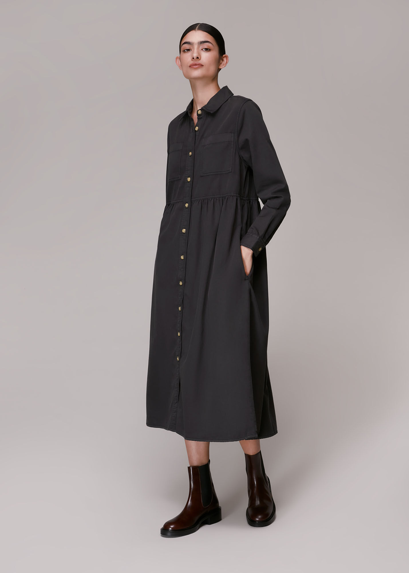Black Button Up Shirt Dress WHISTLES Whistles UK — free download