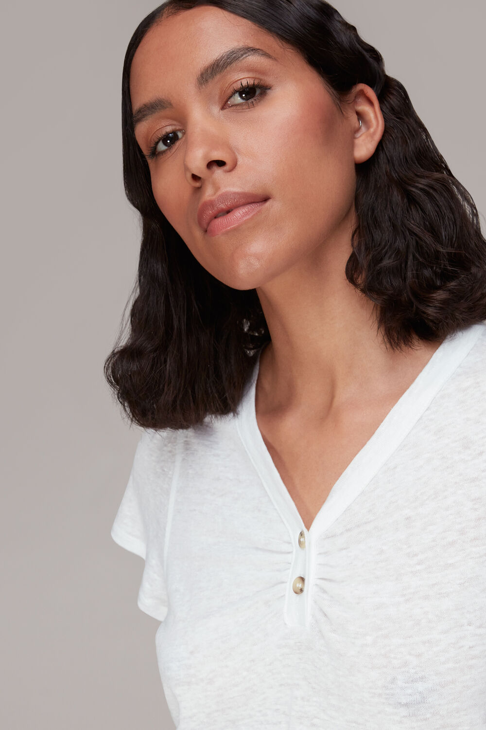 Cada Button Linen Mix Tee