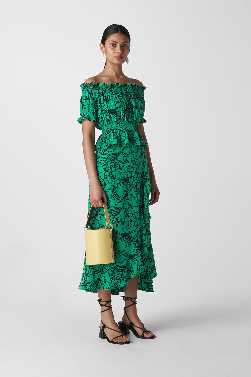 Sunflower Print Bardot Top Green/Multi