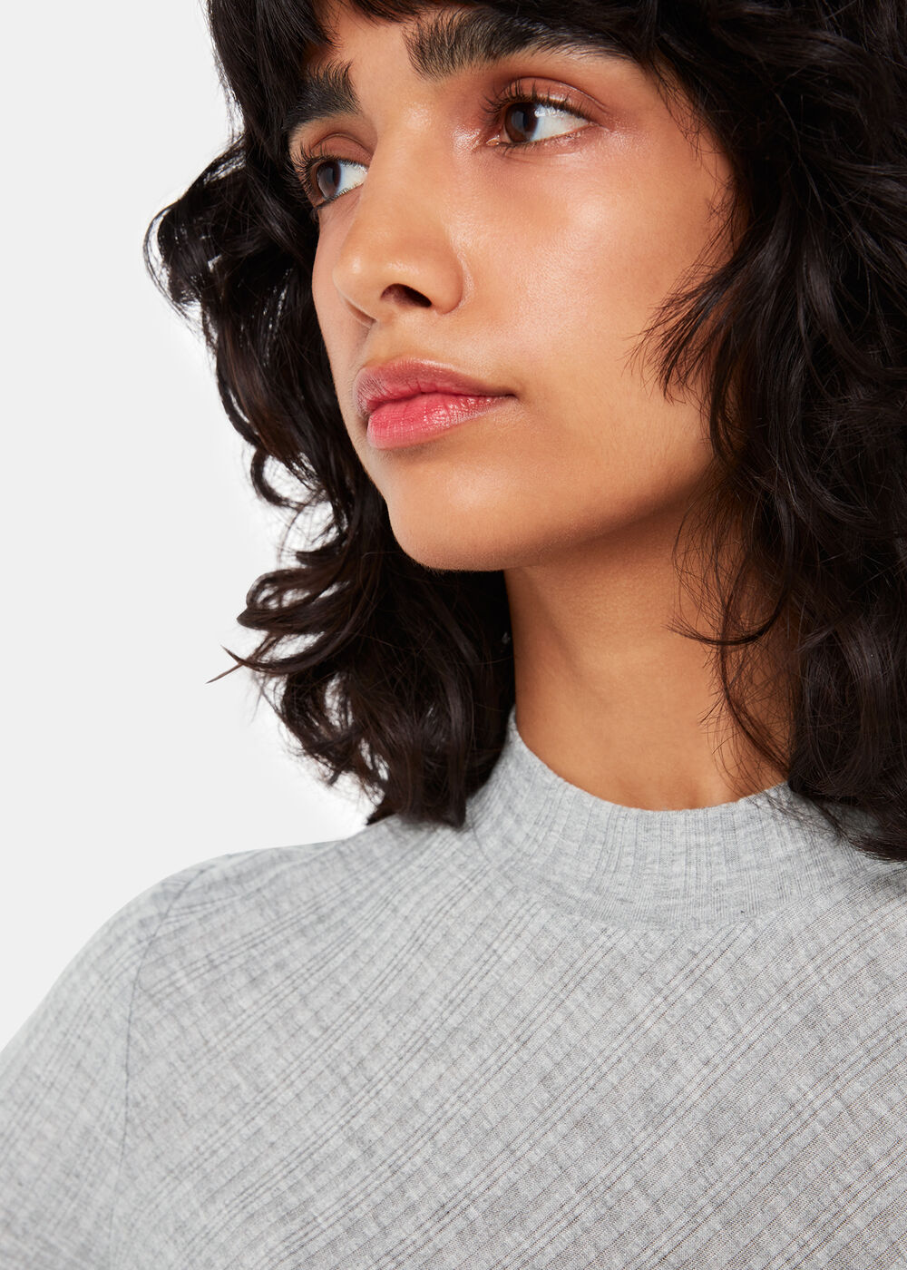 Diagonal Rib Crew Neck Top