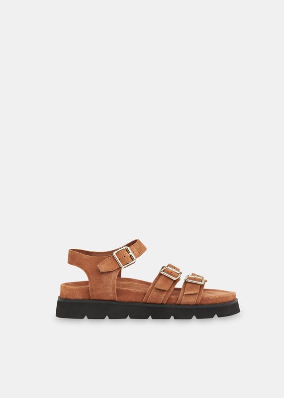 Tan Jemma Triple Buckle Sandal