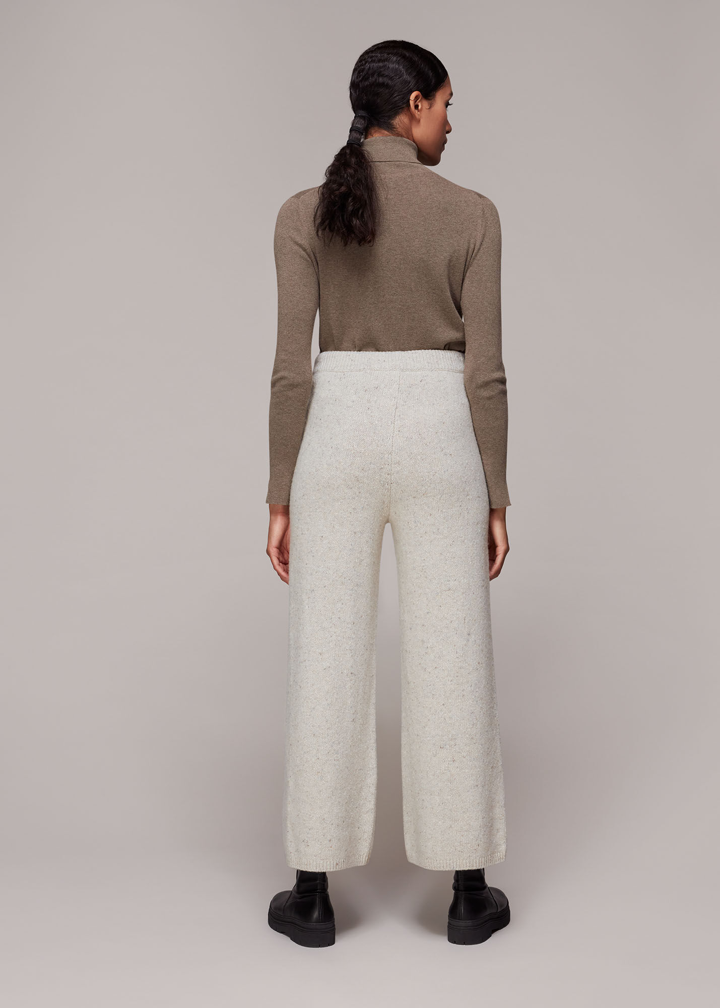 Oatmeal Knitted Wide Leg Trousers WHISTLES
