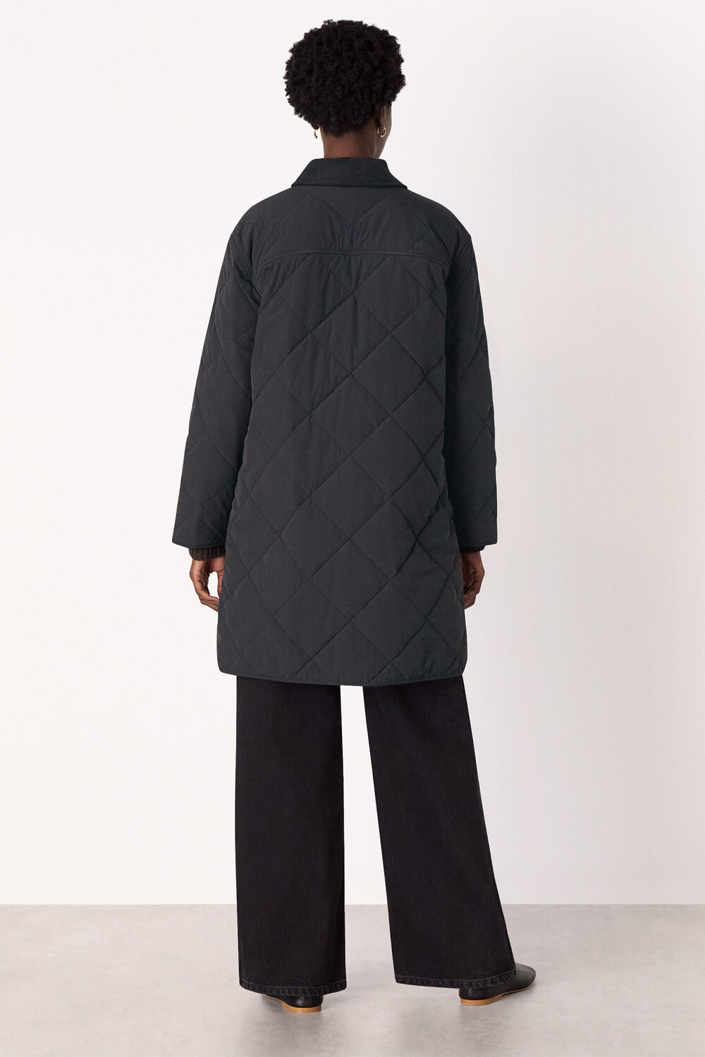 Black Quilted Cord Collar Coat