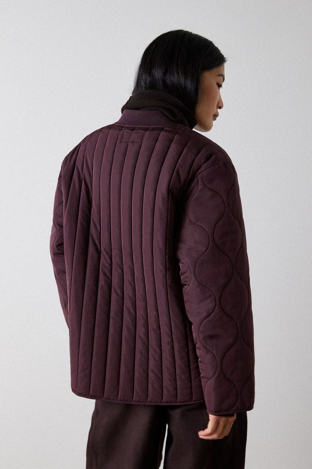 Burgundy Button Through Quilted Coat