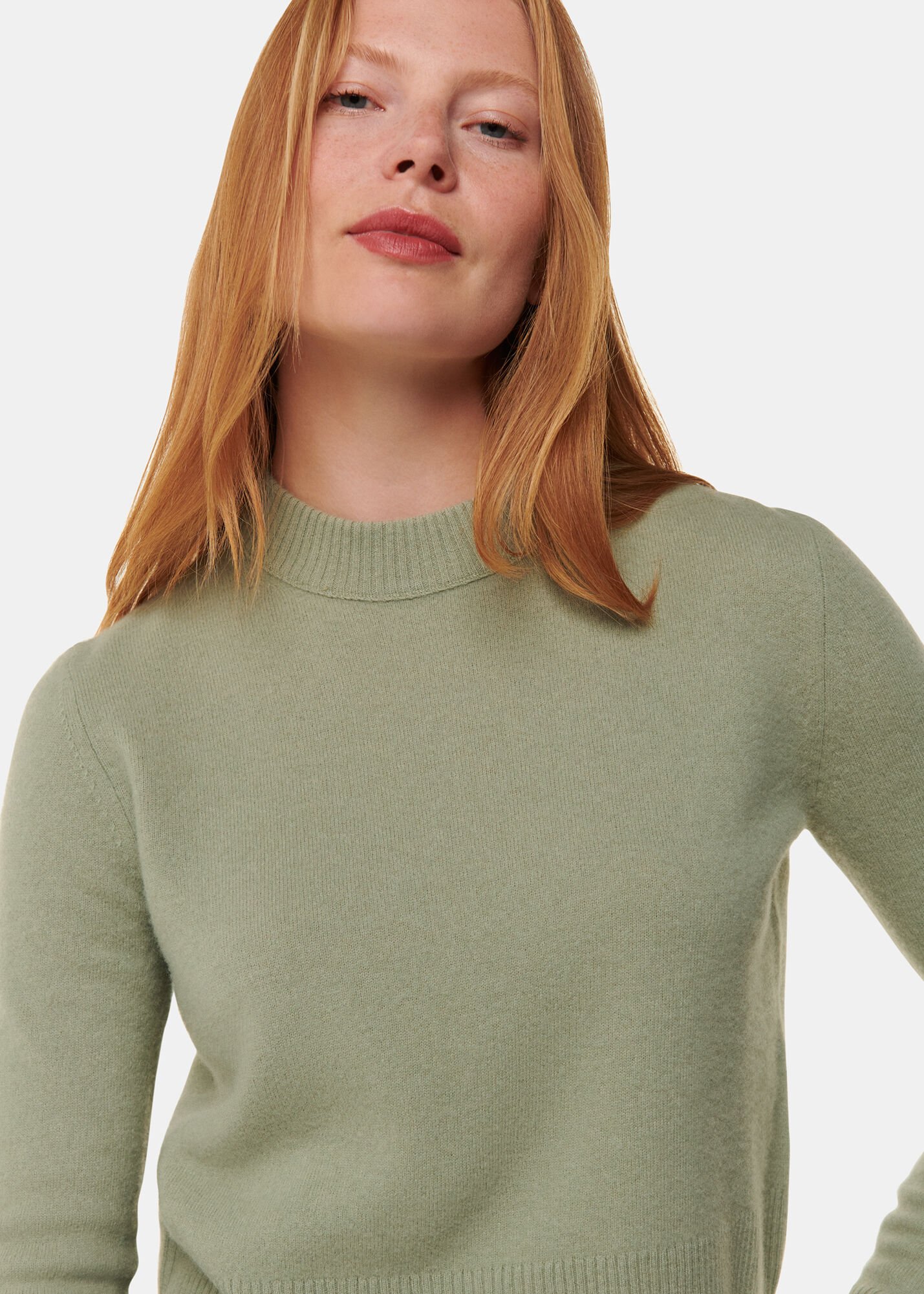 Sage Green Wool Cropped Sweater WHISTLES Whistles UK