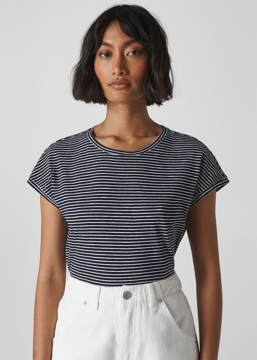 Stripe Minimal Cap Sleeve Navy/Multi