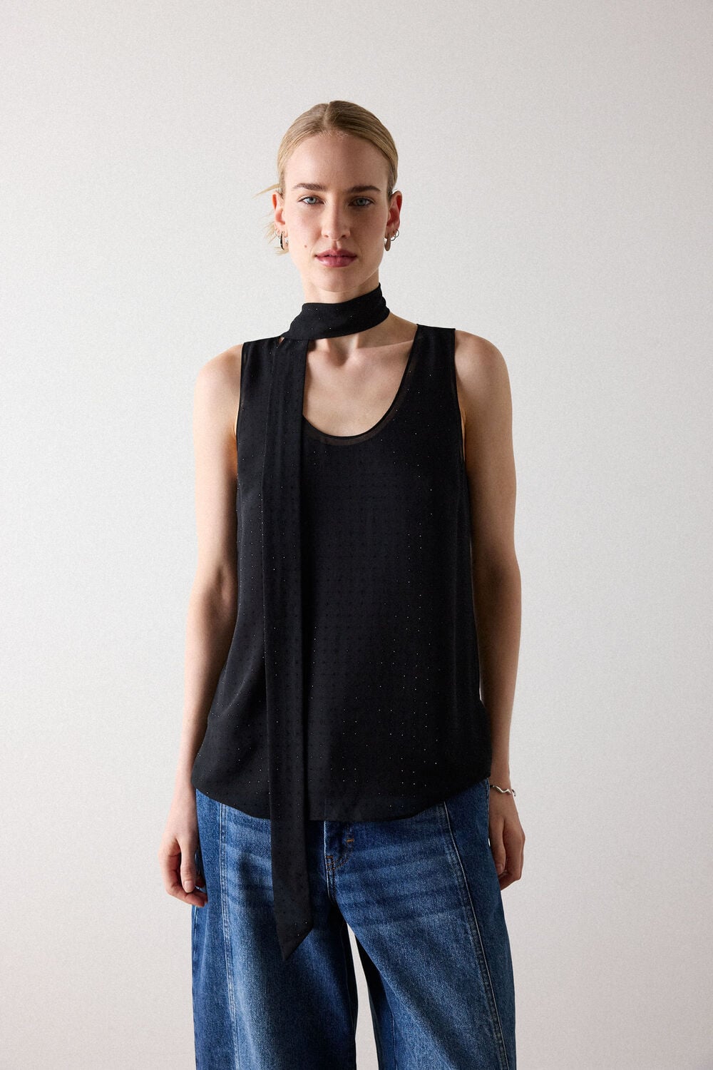 Black Hot Fix Scarf Cami Top