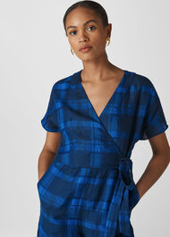 Check Wrap Linen Jumpsuit Blue/Multi