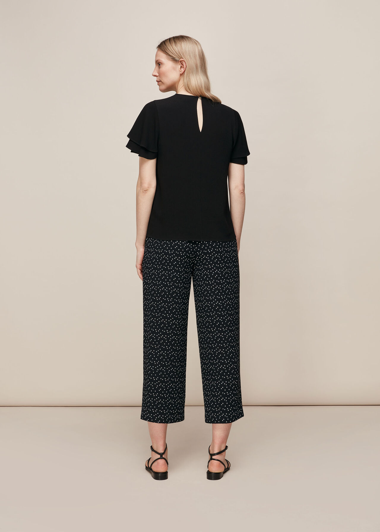 Frill Sleeve Shell Top Black