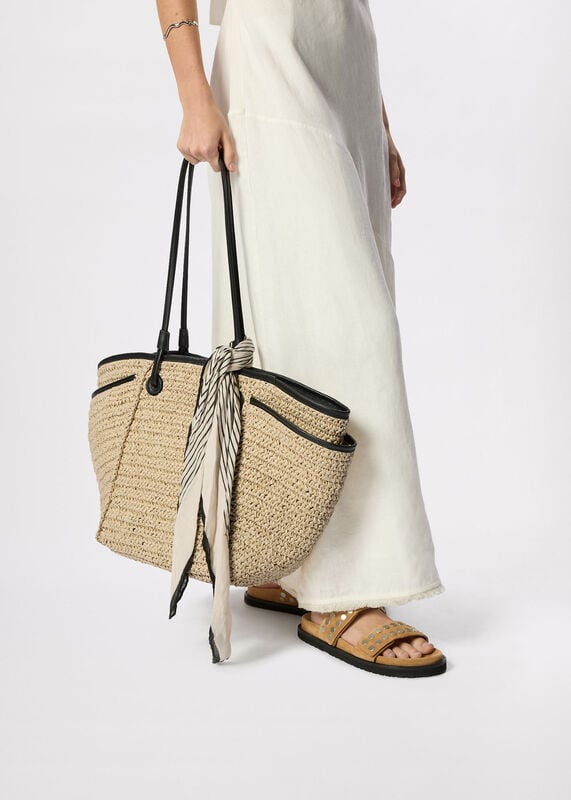 Neutral Zoelle Straw Tote Bag