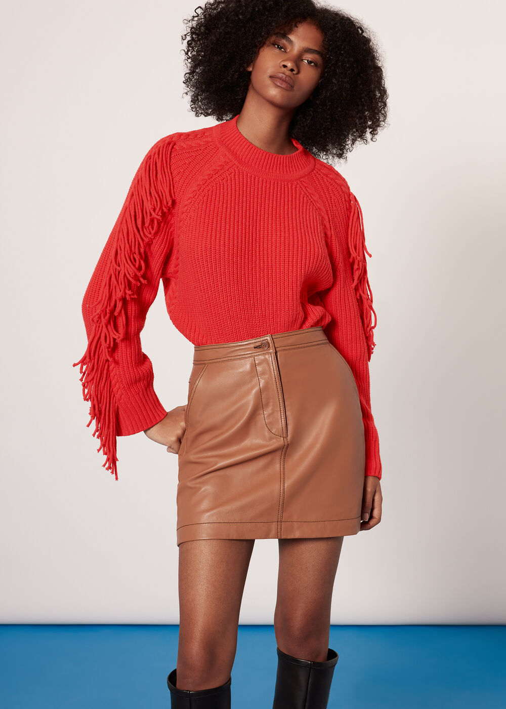 Fringe Sleeve Cable Sweater