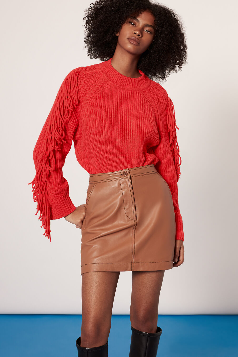 Fringe Sleeve Cable Sweater