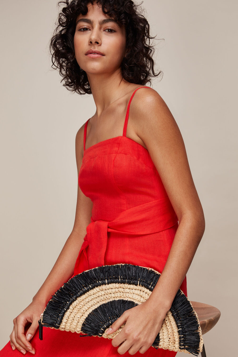 Santino Fringe Straw Clutch Black/Multi
