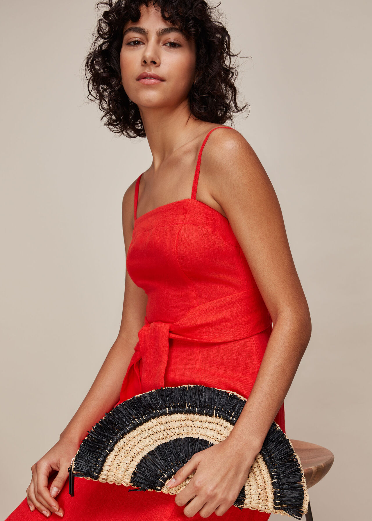 Santino Fringe Straw Clutch Black/Multi