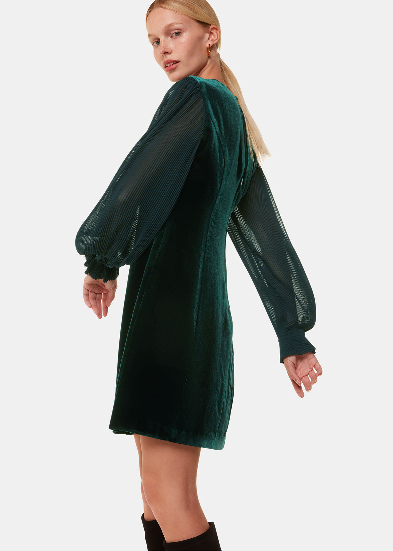 Velvet Pleated Sleeve Dress