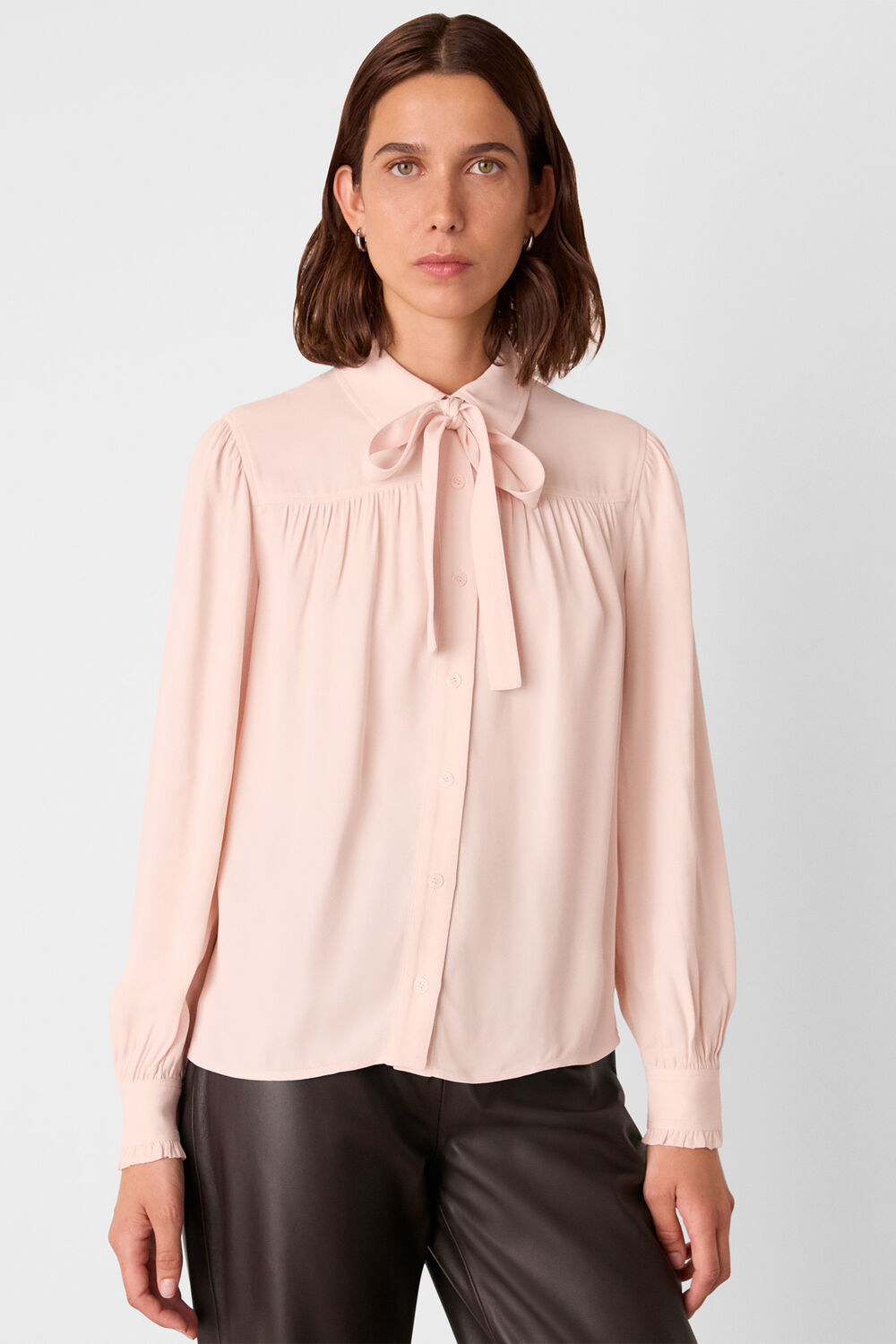 Pale Pink Tie Detail Crepe Blouse