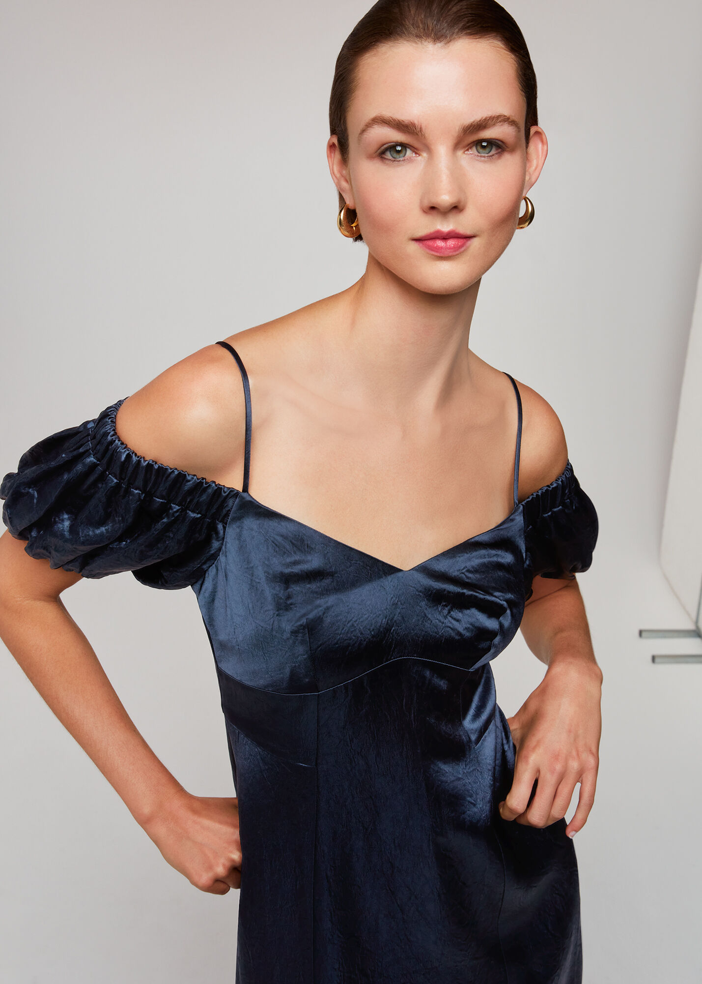 Navy Faye Bardot Dress | WHISTLES | Whistles US |