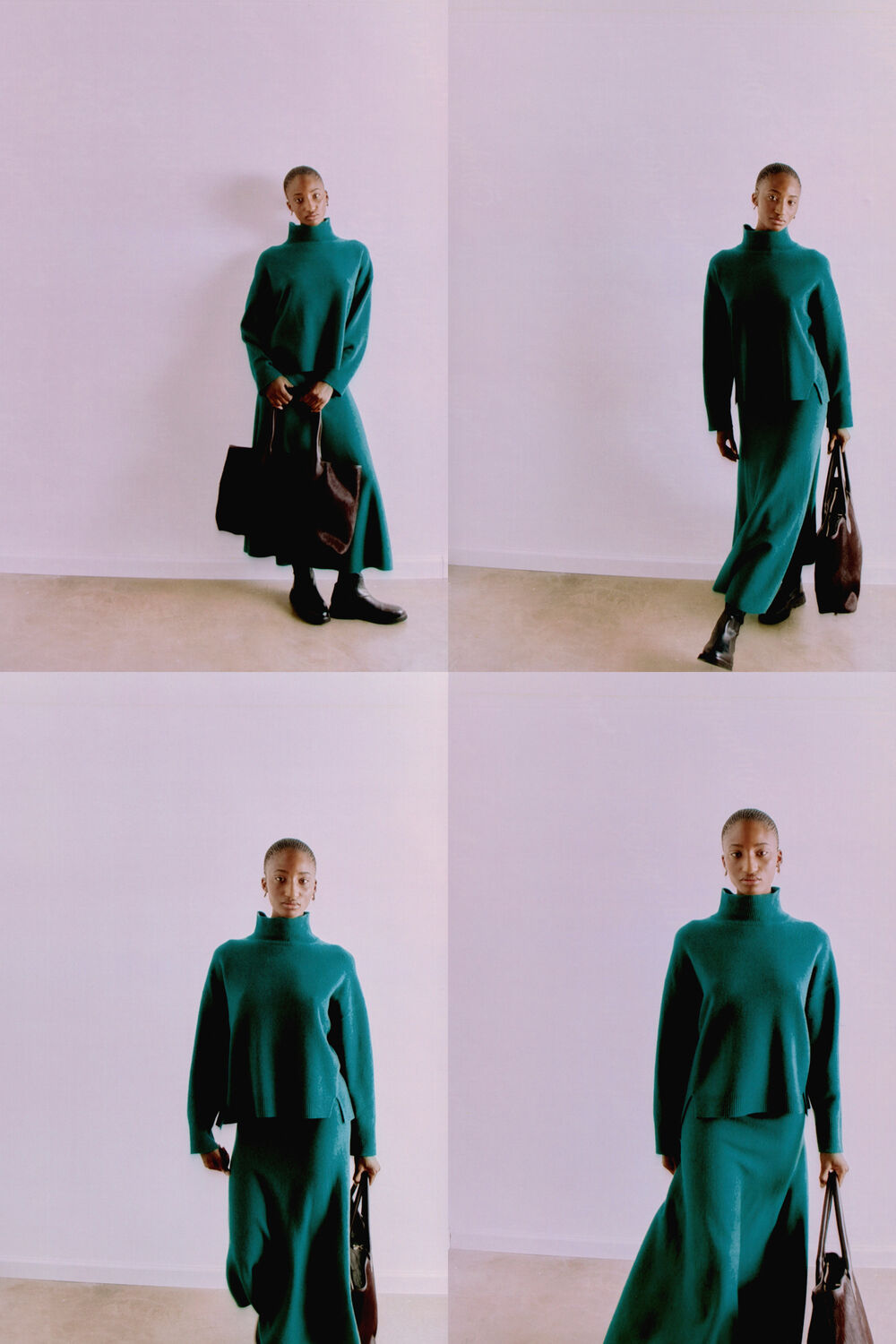 Green Wool Seam Detail Funnel Knit