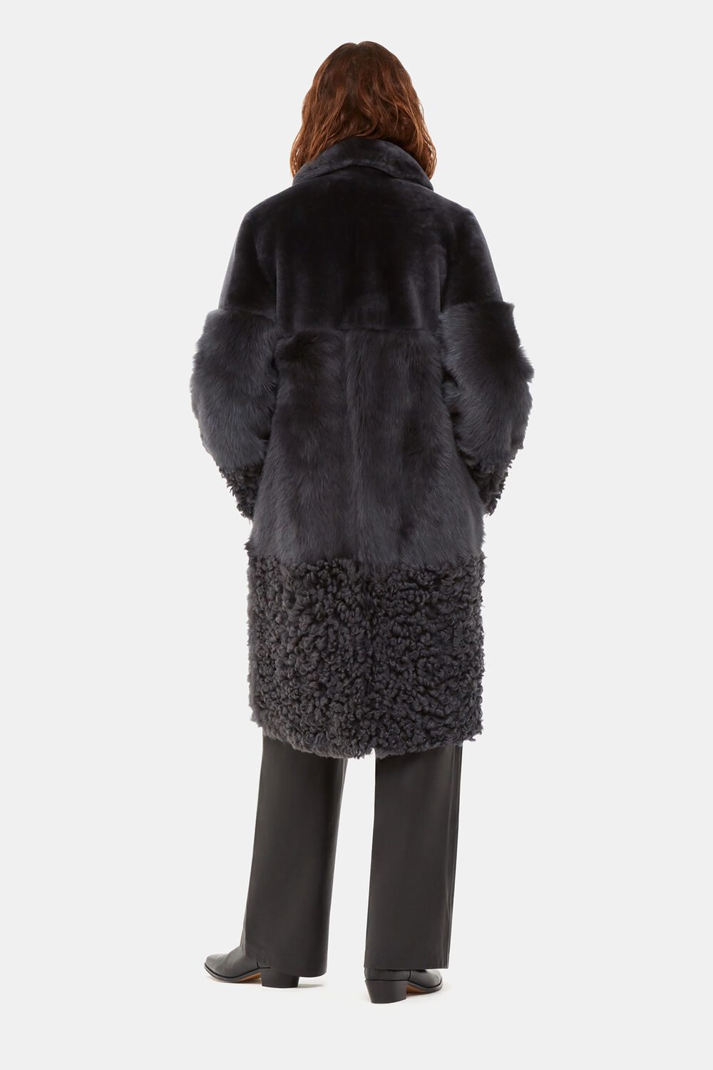 Grey Cossma Shearling Longline Coat