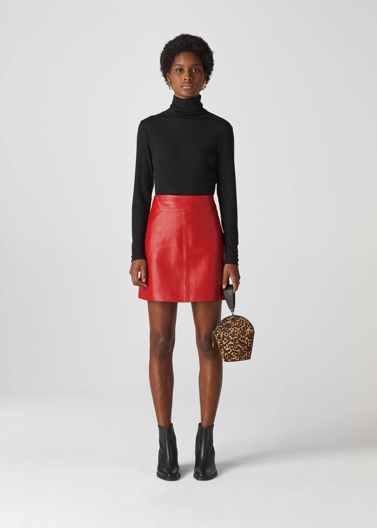 Red Leather A Line Skirt WHISTLES