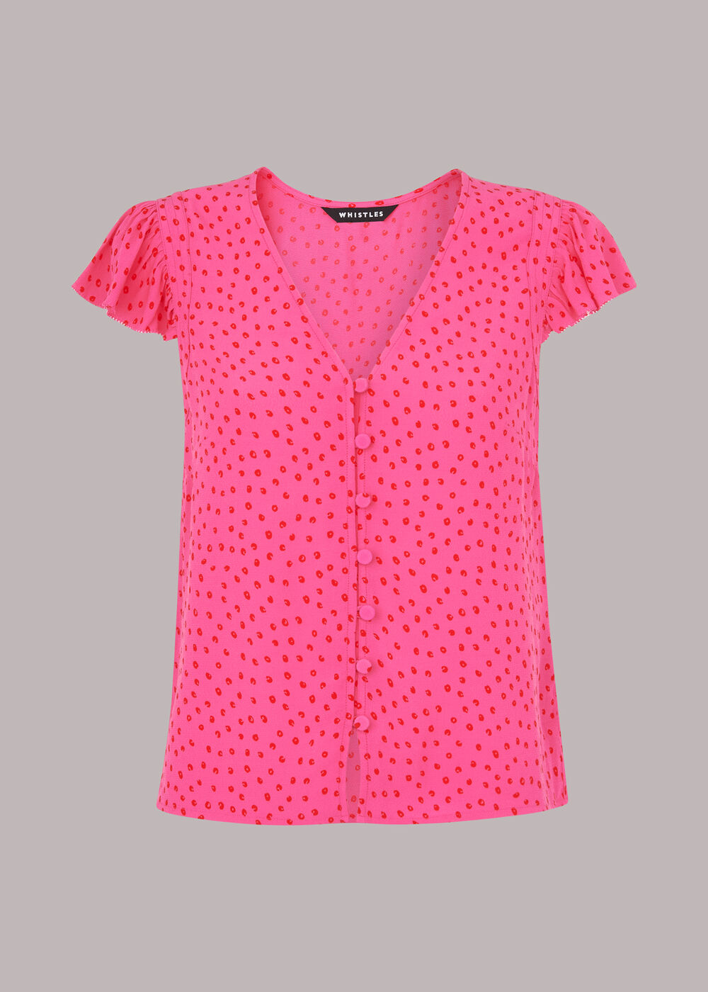 Spot Print Frill Sleeve Top