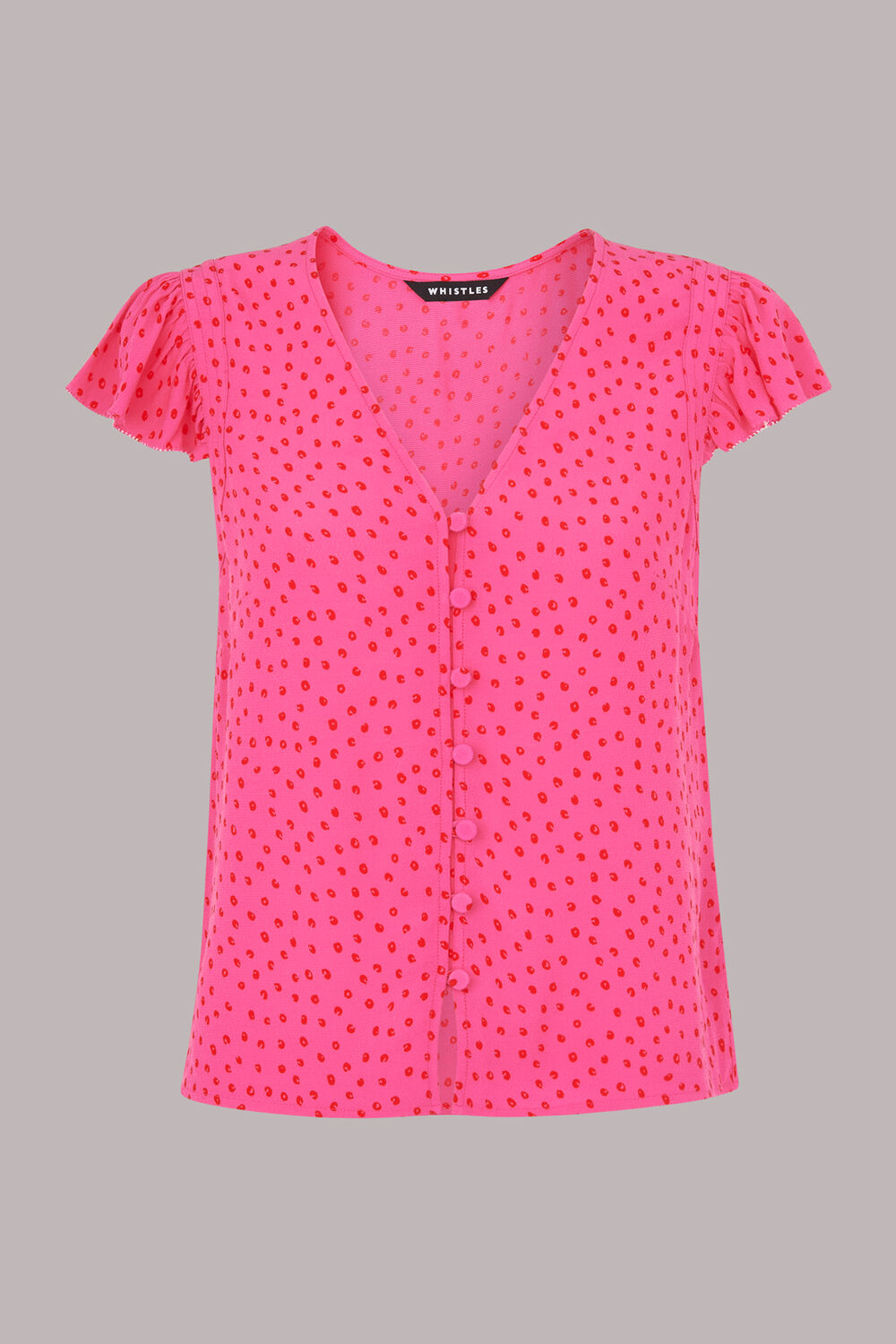 Spot Print Frill Sleeve Top