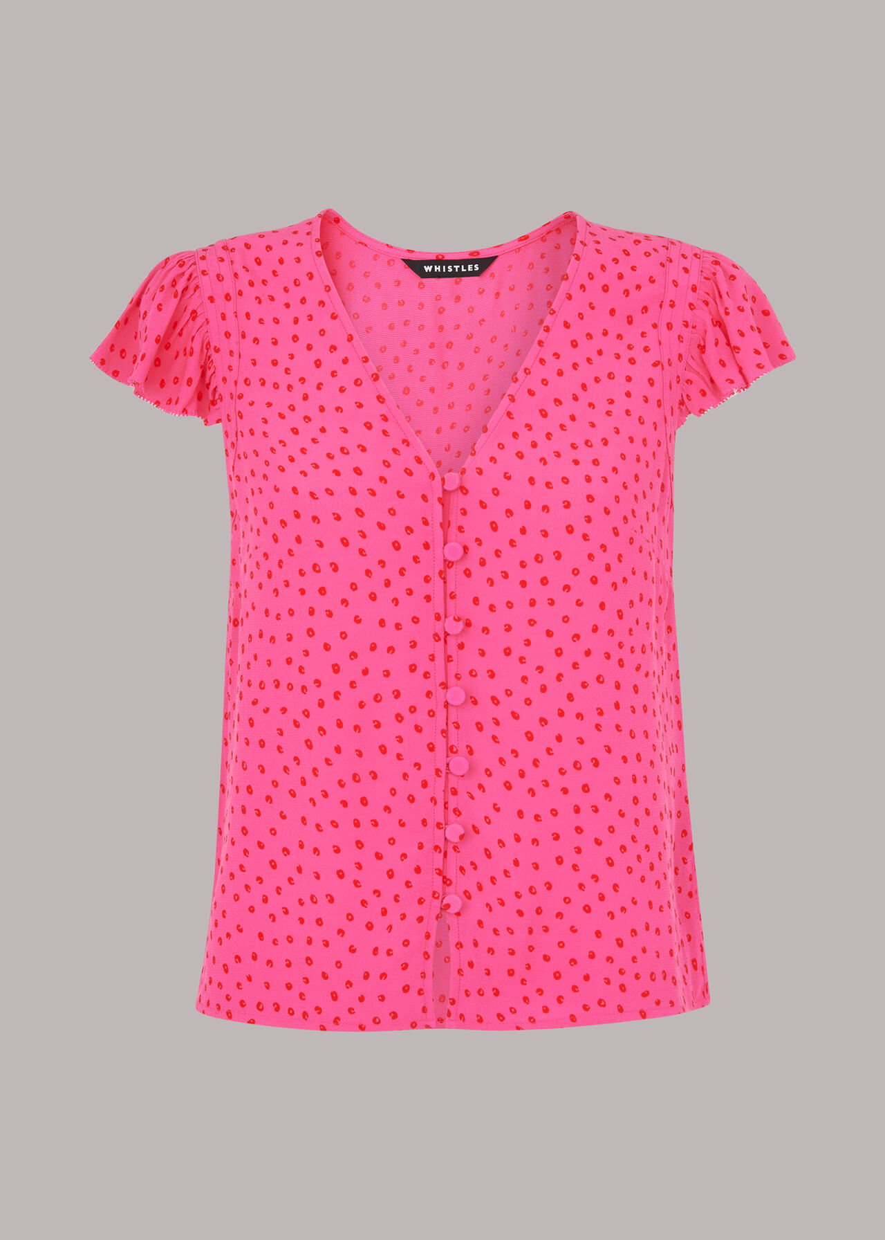 Spot Print Frill Sleeve Top