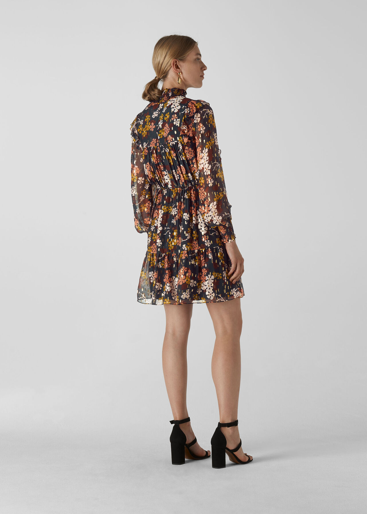 Clover Floral Silk Mix Dress Black/Multi