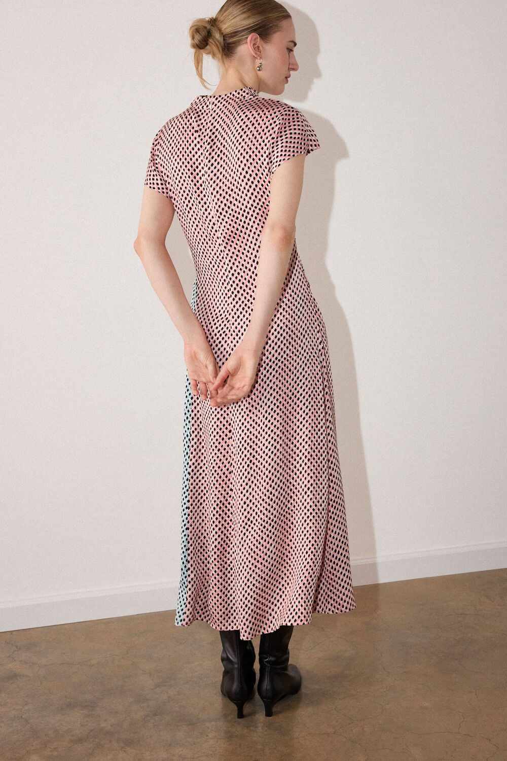 Graphic Check Cowl Neck Dress