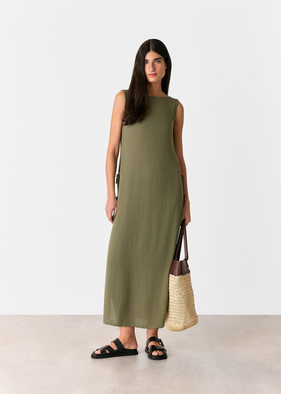 Khaki Tie Side Beach Dress