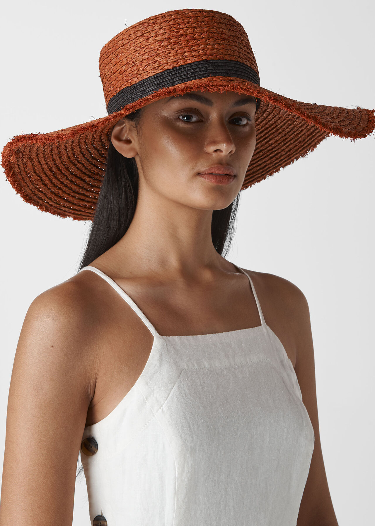 Rust Frayed Wide Brim Sun Hat | WHISTLES