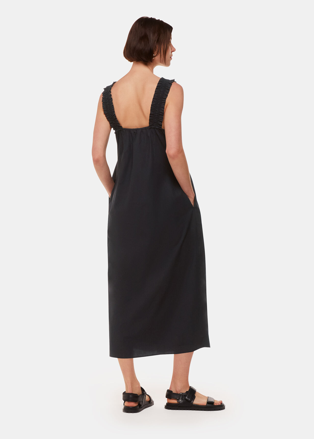 Ruffle Strap Poplin Midi Dress