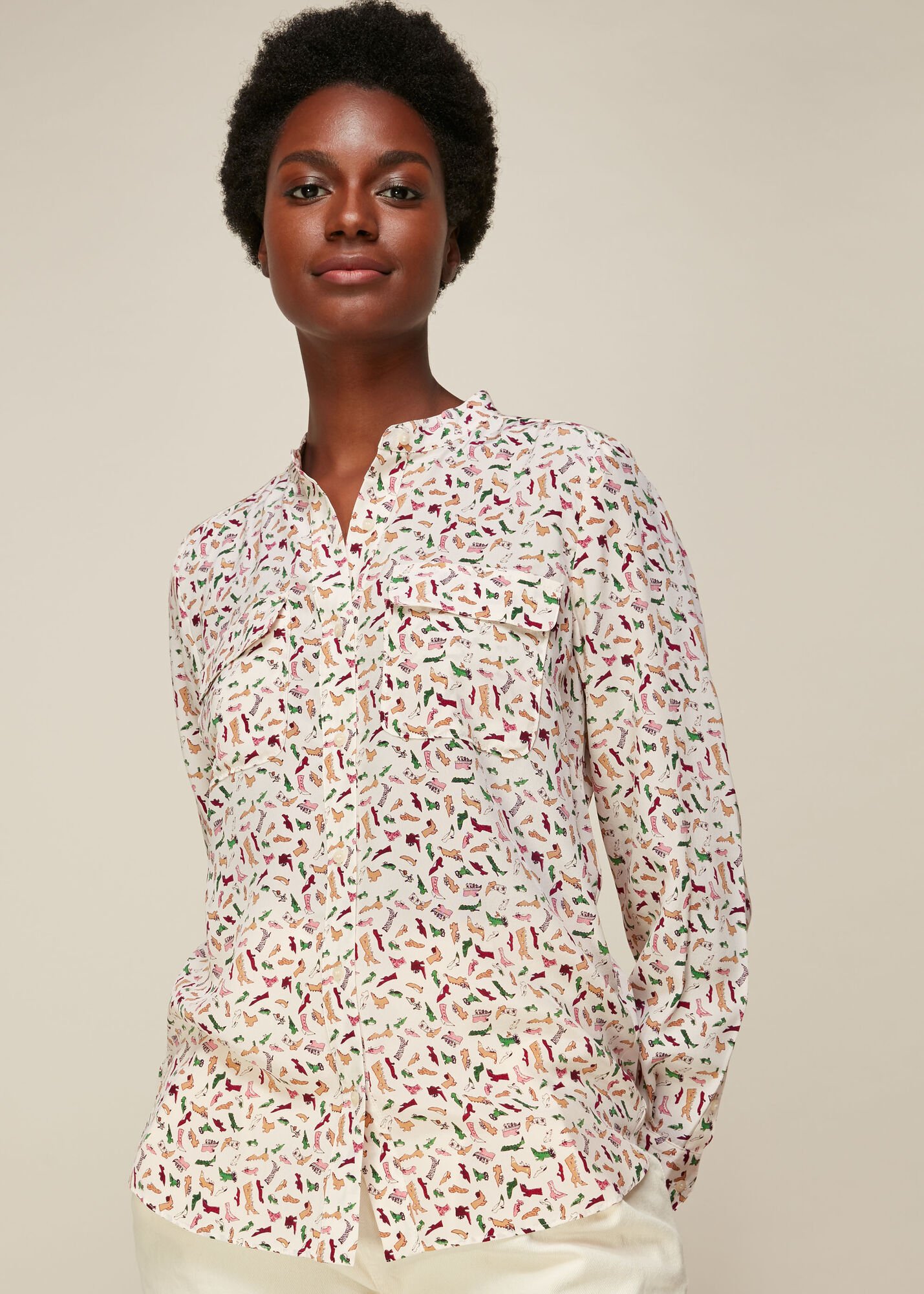 Multicolour Shoe Print Silk Shirt | WHISTLES