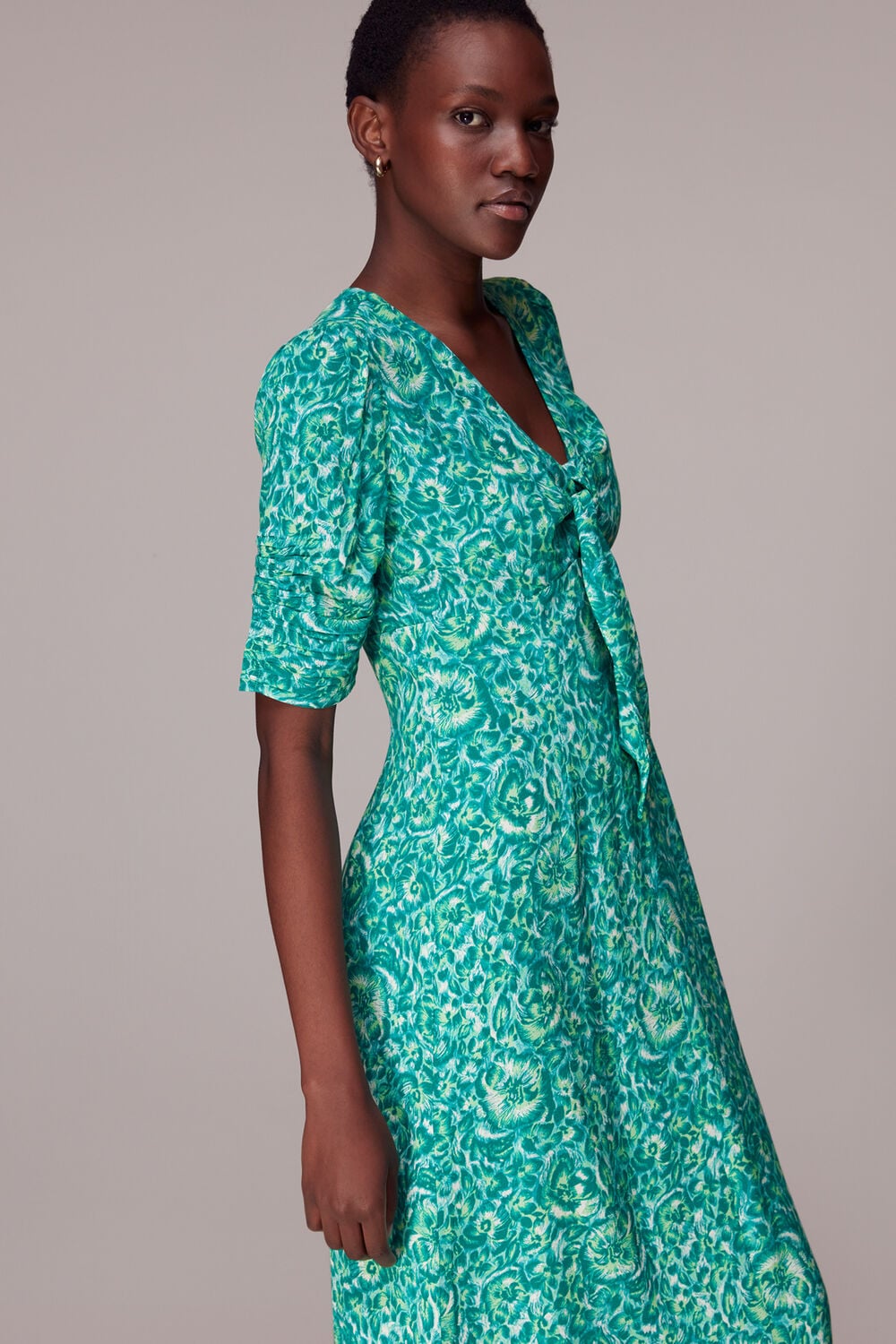 Clouded Floral Tie Midi Dress