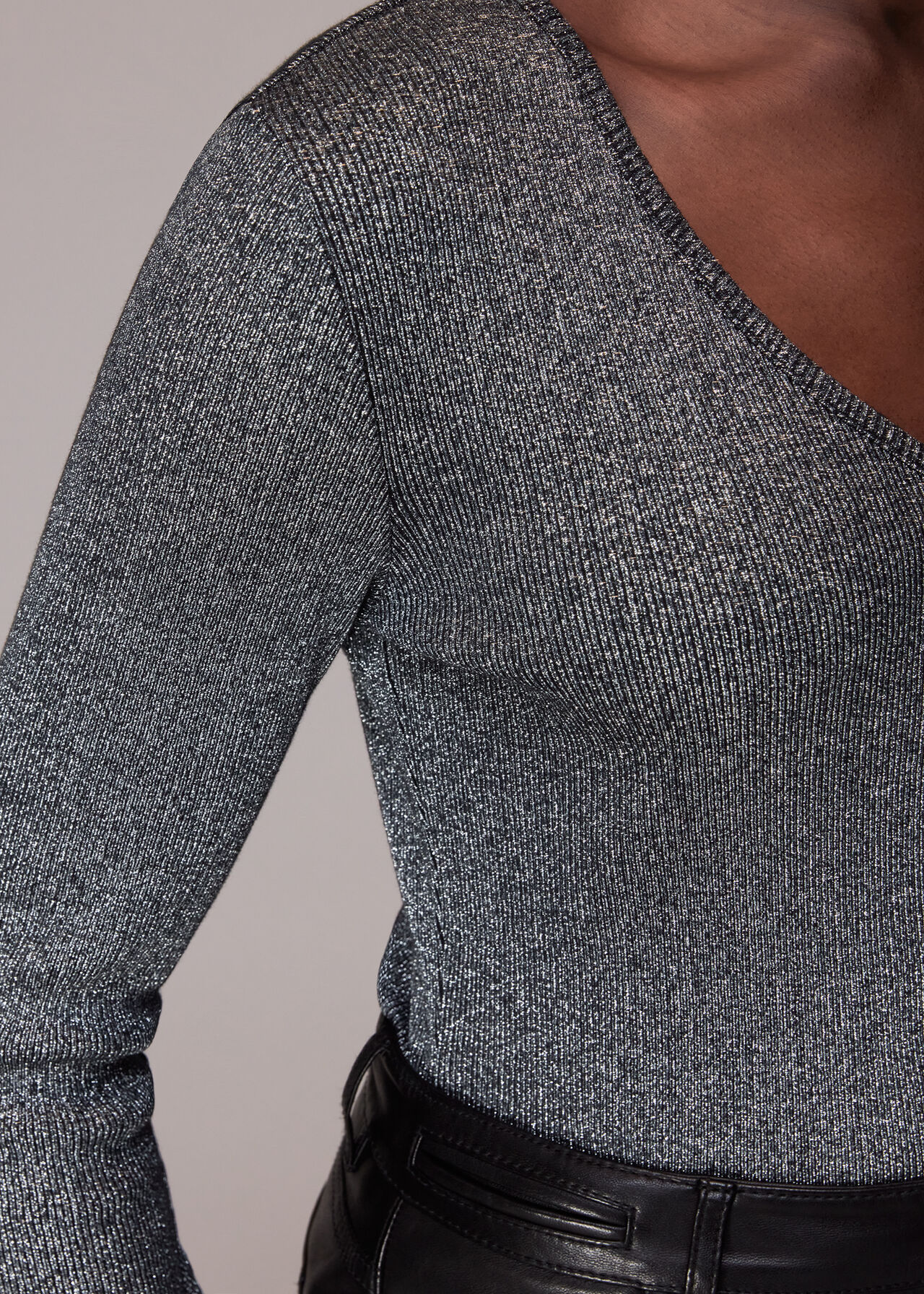 Long Sleeve Sparkle V Neck Top