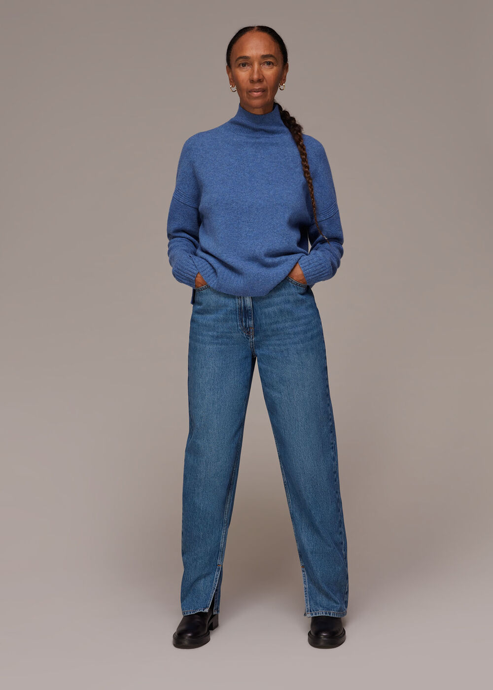 Wool Split Funnel Neck Jumper
